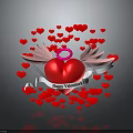Valentine Heart With Wings Ribbon And Happy Valentine's Day Text Surrounded By Small Red Hearts