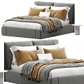 Modern Upholstered And Leather Headboard Beds With Pillows Blanket Side Table And Color Options