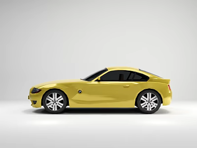 Yellow Two Door Sports Car With Sleek Design Black Windows And Silver Wheels 3d model
