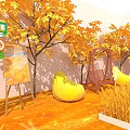 Autumn Themed Photo Check in Spot With Golden Rice Fields Yellow Trees And Decorations