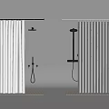 Modern Shower Design With White Curtains Black Fixtures And Handheld Shower