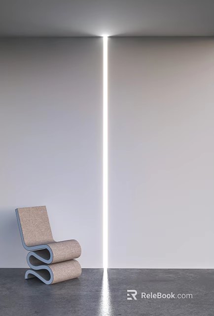 Minimalist Single Chair With Linen Upholstery Design In Modern Living Room Against Wall 3d model 