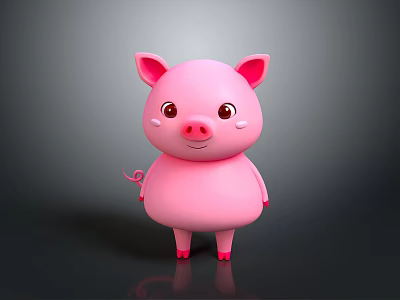 Cute Pink Cartoon Pig 3D Character With Red Eyes And Round Body 3d model