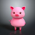 Cute Pink Cartoon Pig 3D Character With Red Eyes And Round Body