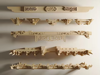 Chinese-style building components carved cross beam bucket arch mortise and tenon structure 3d model