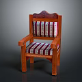 Wooden Armchair With Multicolored Striped Upholstery Carved Backrest And Decorative Legs