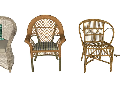 Stylish Rattan Leisure Chairs with Woven Backrests and Different Design Styles 3d model