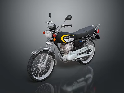 Classic Black and Yellow Motorcycle with Rearview Mirrors Headlight Black Seat and Silver Engine 3d model
