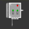 Open White Computer Control Enclosure With Red Button Green Buttons And Internal Components 3d model