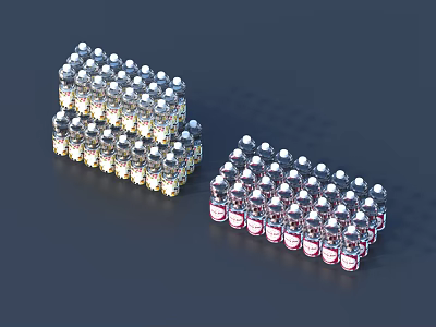 Colorful Beverage Bottles Arranged Neatly In Multiple Rows On Dark Surface 3d model