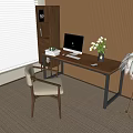 Desk desk chair combination desktop computer vase floral feather floor lamp 3d model