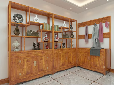 New Chinese-style Antique Rack Redwood Coat Rack Duobaoge Antique Rack 3d model