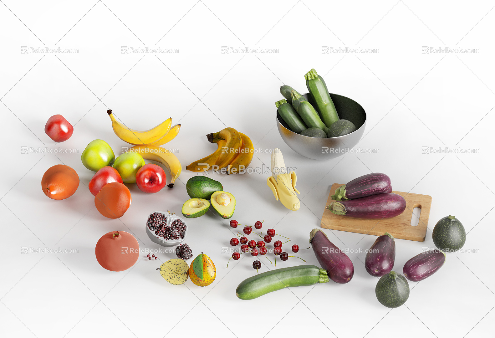 Modern fruit vegetable fruit combination apple banana 3d model