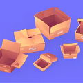 Assorted Decorative Ornament Sets In Open Cardboard Boxes With Purple Background 3d model