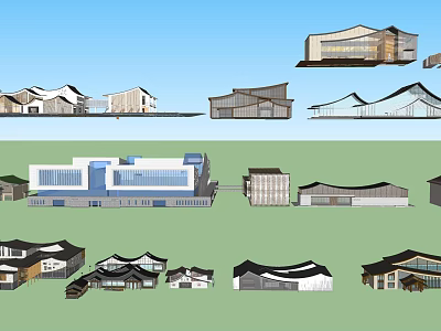 Various Architectural Design Sketches With Modern And Traditional Building Structures 3d model