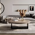Modern Living Room Interior With Grey Sofa Throw Pillows Round Coffee Table And Decorative Elements 3d model