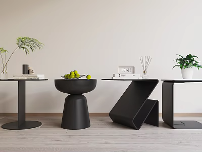 Modern Black Coffee Tables With Diverse Designs And Decorative Plants Books 3d model