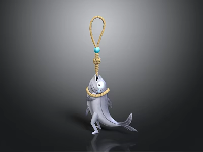 Decorative Fish Shaped Pendant With Yellow Rope Knot Blue Bead And White Body 3d model