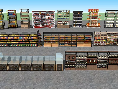 Various Types Of Retail Display Shelves With Multi Tiered Racks And Glass Cases 3d model