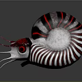 Nautilus With Red And Black Striped Spiral Shell Red Eyes And Tentacles On Gray Background