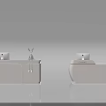 Modern Double Front Desk Backdrop With Sleek Light Beige Design And Decorative Ornaments