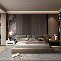 Modern Bedroom Interior Design With Gray Headboard Nightstand Marble Wall And Area Rug
