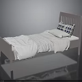Pink Wooden Bed Frame For Bedroom With White Sheets And Plaid Pillow