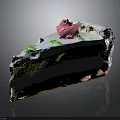 Delicious Layered Cake Slice With White Cream Pink Flower And Green Decorations
