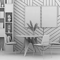 Modern Dining Table Set With Brown Checkered Chairs Pampas Grass And Wall Art 3d model