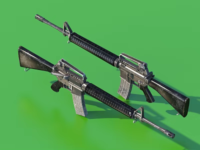 Two Modern Rifles With Metallic Exterior Black Barrel And Black Stock Design 3d model