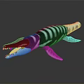 3D Ichthyosaur Model With Black and White Stripes Open Mouth Sharp Teeth Dark Reflective Background