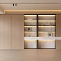 Modern Living Room Interior With Wooden Cabinets Marble Display Shelves And Lighting Strips