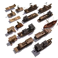 Collection of Various Traditional Wooden Boats with Different Designs and Styles
