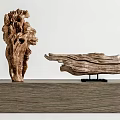 Handcrafted Wooden Sculptures Featuring Abstract Tree Form And Wavy Flat Design On Base