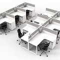 Modern Office Workstations With White Desks Black Chairs And Partitioned Cubicles