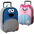 Blue Trolley Backpack Featuring Cartoon Smiley Face And Houndstooth Pattern Design 3d model