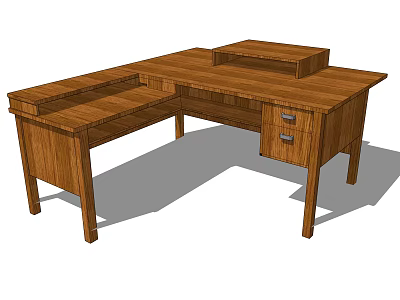 Natural Wood Home Office Desk With Elevated Compartment And Drawer Storage 3d model