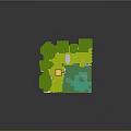 Cartoon Themed 3D Scene Featuring Green Trees Mushroom Small Animals Colorful Block Terrain and Cave