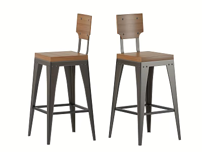 Stylish Modern Bar Stools Featuring Wooden Seat Backrest And Metal Legs 3d model