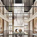 Luxurious Modern Hotel Lobby Interior With Marble Feature Wall And High Ceiling Decor 3d model