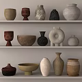 Ceramic Vessels Display On Shelves With Various Shapes And Colors 3d model