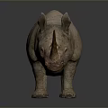 Decorative Realistic Brown Rhinoceros Sculpture With Detailed Texture And Shiny Base