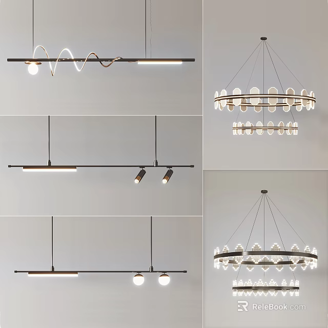 Modern Contemporary Chandeliers With Various Linear Circular Designs And Glass Bulb Accents 3d model 