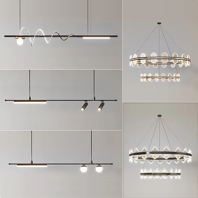 Modern Contemporary Chandeliers With Various Linear Circular Designs And Glass Bulb Accents 3d model