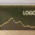 Modern Reception Background Wall with Golden Vertical Strips Green Background LOGO and Lighting Strip