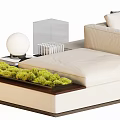 White Sectional Sofa With Plush Cushions And Potted Plants On Modern Platform 3d model