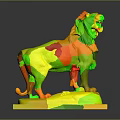 Bronze Standing Lion Statue With Open Mouth And Square Wooden Base