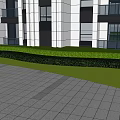 Outdoor Lights For Modern Building Exterior With Green Lawn And Trimmed Bushes