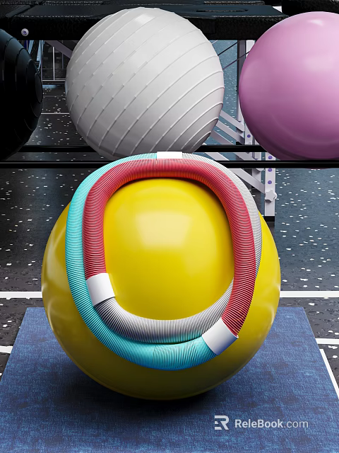 Fitness Equipment Featuring Colored Exercise Balls And Resistance Bands In Gym 3d model 