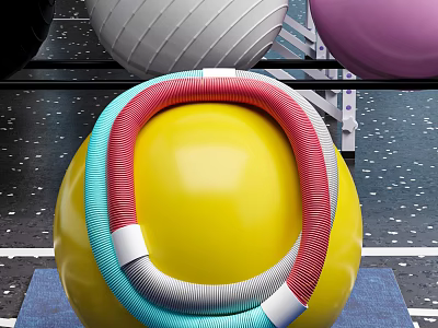 Fitness Equipment Featuring Colored Exercise Balls And Resistance Bands In Gym 3d model